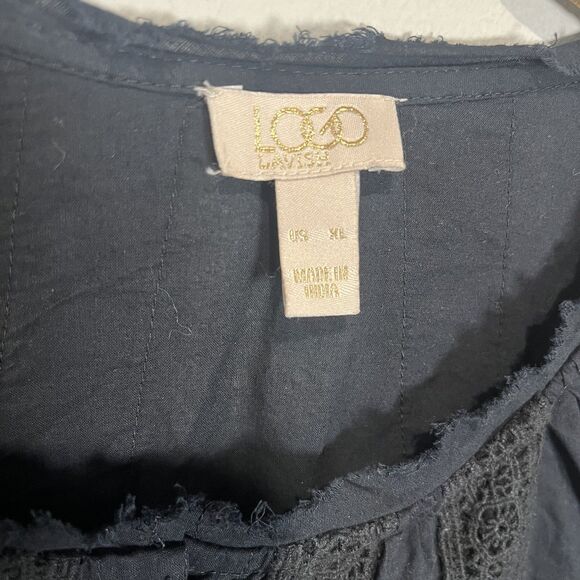 Logo Lavish Lori Goldstein Blouse Women’s XL Black Embroidered Boho Whimsigoth - Picture 3 of 7